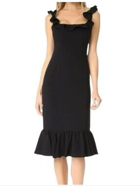 Cinq à Sept Opalina Ruffle Black Midi Dress - Size 6